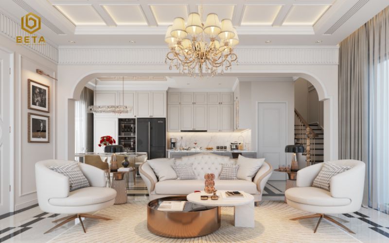 [BST] 99+ Mẫu thiết kế phòng khách biệt thự tân cổ điển đẹp, sang trọng