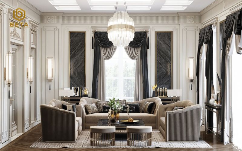 [BST] 99+ Mẫu thiết kế phòng khách biệt thự tân cổ điển đẹp, sang trọng