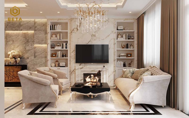 [BST] 99+ Mẫu thiết kế phòng khách biệt thự tân cổ điển đẹp, sang trọng