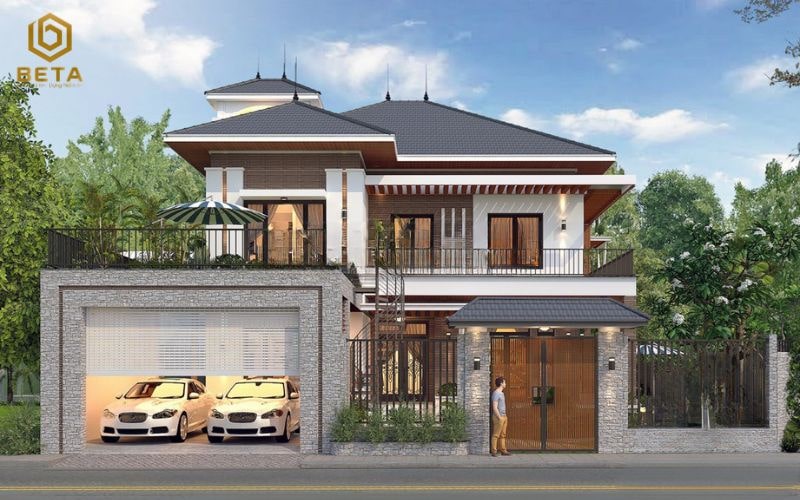 Biệt thự nhà vườn 150m2 mái Nhật hiện đại