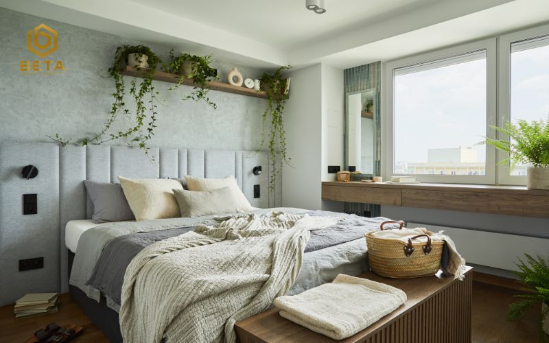 Phòng ngủ biệt thự phong cách tự nhiên thông gió mở