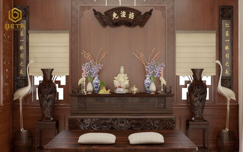 Phòng thờ biệt thự phong cách tối giản trang nghiêm