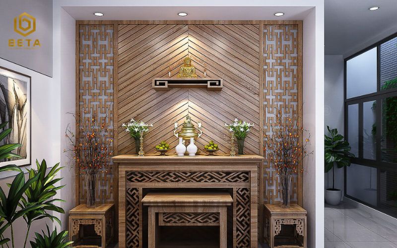 Phòng thờ biệt thự phong cách mộc mạc thanh tịnh